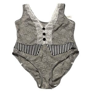 Gray Lace Bodysuit with Striped Detail size medium